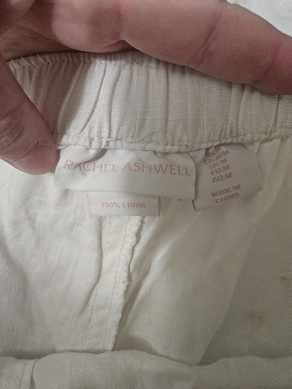 Rachel Ashwell 100% Linen White Casual Pants With Lasercut Bottom Hem Detail Med - Picture 3 of 9
